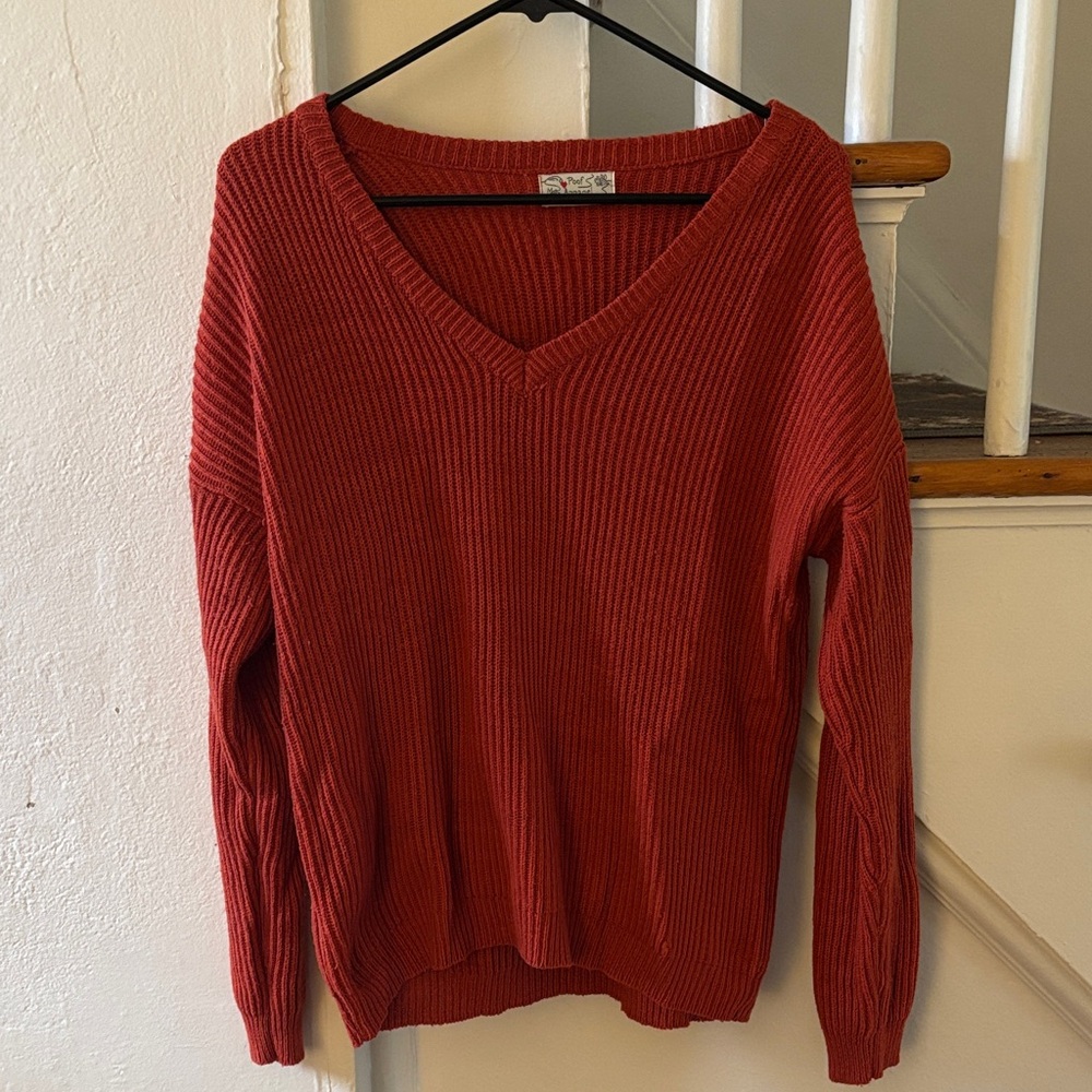 Elegant V-Neck Sweater in Rich Red